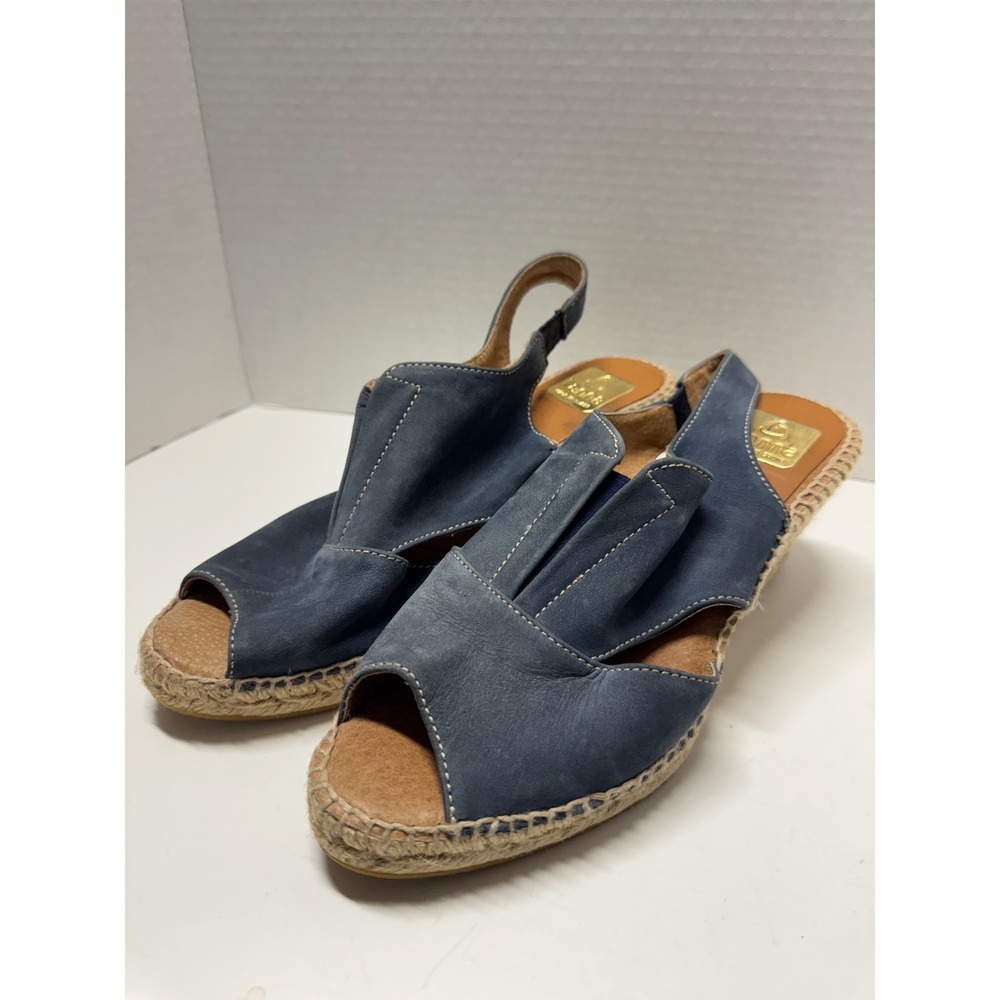 Kanna Blue Suede Espadrille Wedge Sandals Made in Spain Size 41 10 Peep Toe